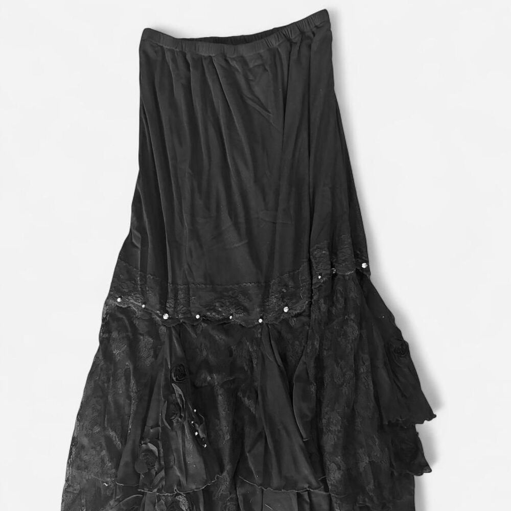 Deadstock Y2K Anis.A flowy black maxi skirt lace + beading whimsygoth boho - Picture 3 of 8